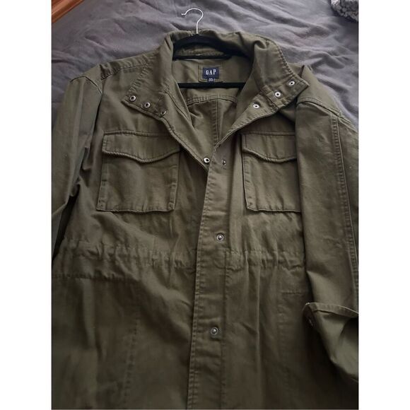 Gap Green Utility Jacket Sz XXL Military Army Anorak Cotton Snaps Zip Pockets - Picture 2 of 5
